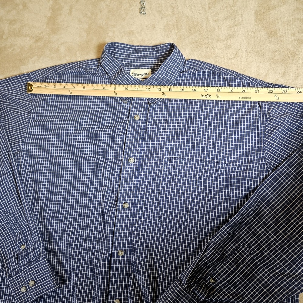 Wrangler Riata Mens Navy Blue White Micro Grid Check Button Down Shirt XL - Picture 9 of 16